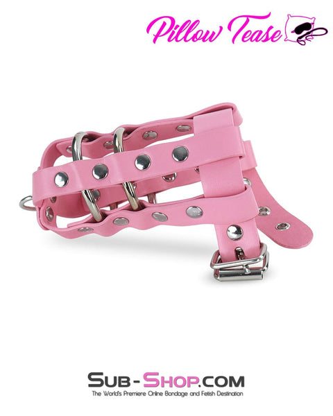 0319DL      Light Pink Locking Leather Cock & Balls Cage with Lead Ring Tip Cock Cage   , Sub-Shop.com Bondage and Fetish Superstore