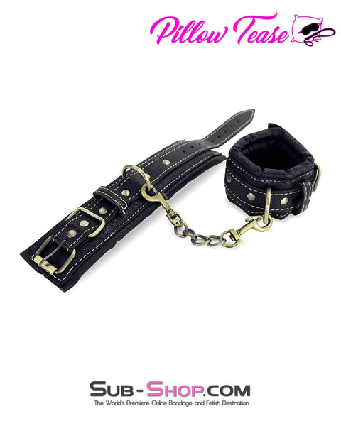 0488DL      Thick Padded Wrist Bondage Cuffs with Brass Tone Hardware Cuffs   , Sub-Shop.com Bondage and Fetish Superstore