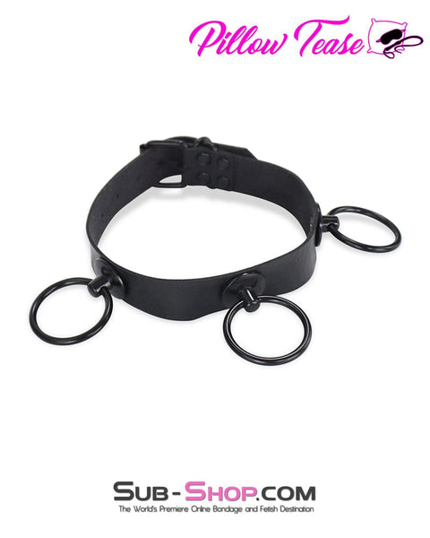 1713DL      Dark Restraint Black 3 Ring Collar with Black Hardware Collar   , Sub-Shop.com Bondage and Fetish Superstore