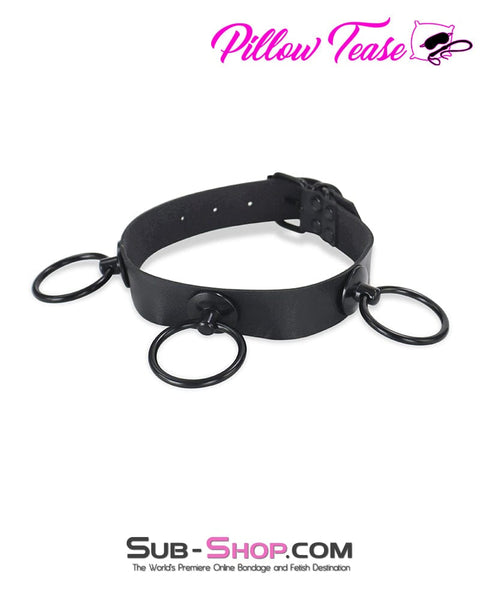 1713DL      Dark Restraint Black 3 Ring Collar with Black Hardware Collar   , Sub-Shop.com Bondage and Fetish Superstore
