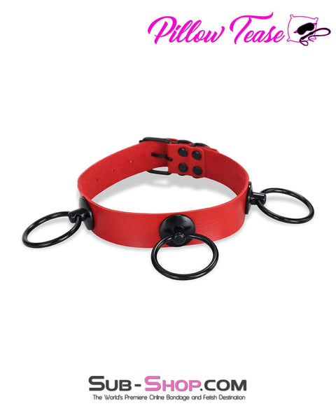 1740DL      Dark Restraint 3 Ring Collar with Black Hardware - Red Collar   , Sub-Shop.com Bondage and Fetish Superstore
