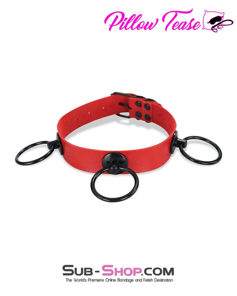 1740DL      Dark Restraint 3 Ring Collar with Black Hardware - Red Collar   , Sub-Shop.com Bondage and Fetish Superstore