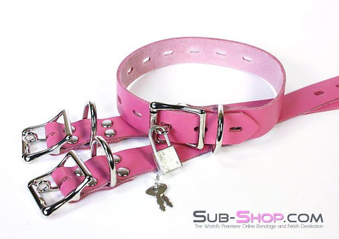 4787A-SIS      Locking Pink Sissy Leather Bondage Straps - 4 Sizes! Sissy   , Sub-Shop.com Bondage and Fetish Superstore