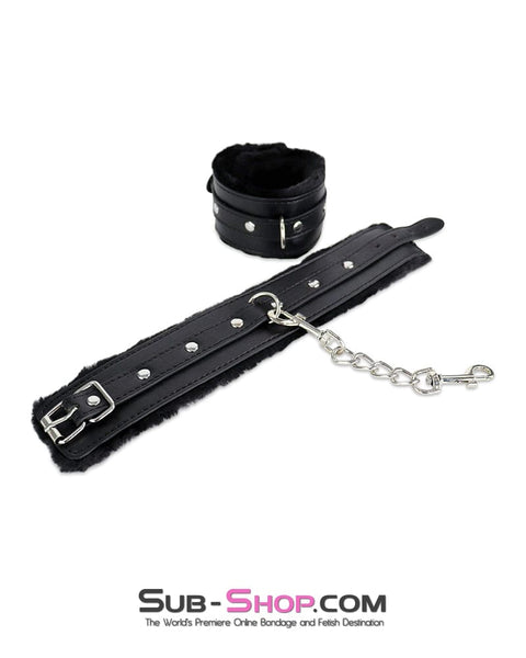 7867DL      Fur Lined Ankle Cuffs with Connection Chain Cuffs   , Sub-Shop.com Bondage and Fetish Superstore