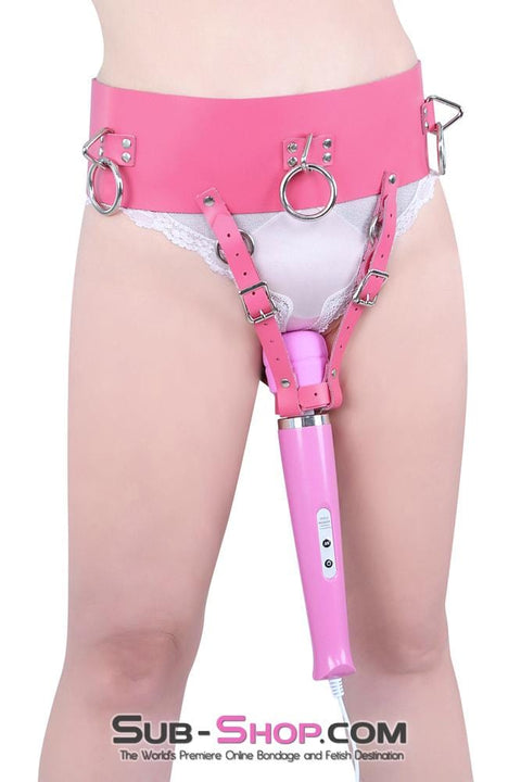 0560A      Ladies First Hot Pink Leather Bondage Forced Fantasy Orgasm Belt with Butt Plug Keeper Belt   , Sub-Shop.com Bondage and Fetish Superstore