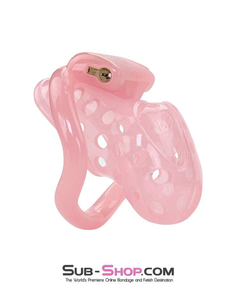 1480AR      Sissy Boy Toy Pink Short High Security Pin Tumbler Locking Cock Cage Chastity Chastity   , Sub-Shop.com Bondage and Fetish Superstore