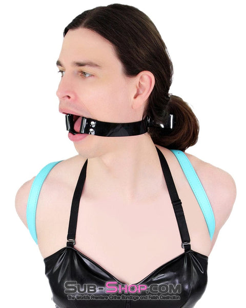 1492A-SIS      Sissy Damsel Black Luxe PVC Wide Strap Large Plastic Ring Gag Sissy   , Sub-Shop.com Bondage and Fetish Superstore