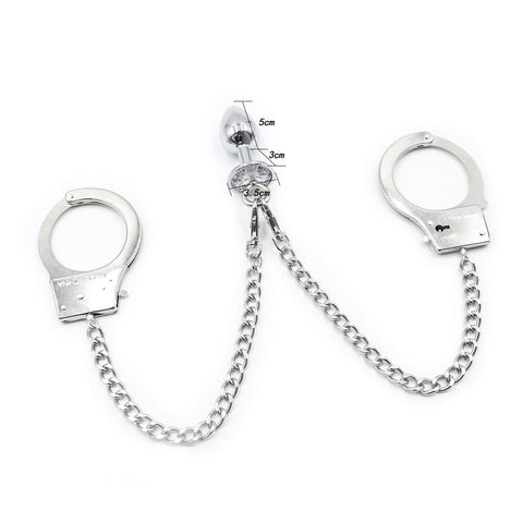 1714MQ      Handcuffs Attached to Crystal Base Butt Plug Set - MEGA Deal MEGA Deal   , Sub-Shop.com Bondage and Fetish Superstore