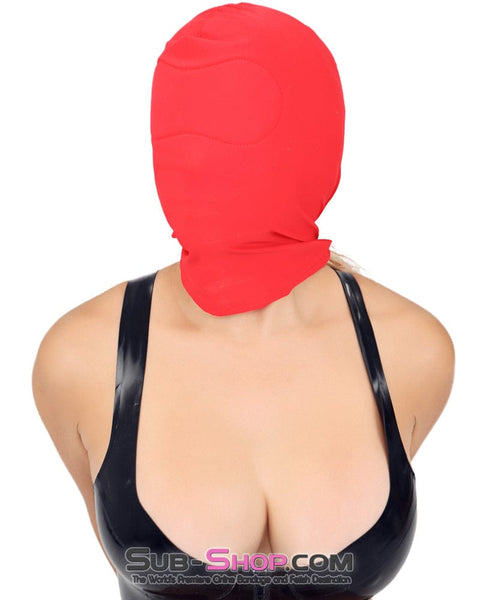 1768M      Concealed Lust Red Spandex Comfort Bondage Hood with Padded Blindfold Hoods   , Sub-Shop.com Bondage and Fetish Superstore
