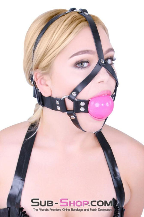 1801A      BIG 2” Pink Ball Gag Leather Gag Trainer Gags   , Sub-Shop.com Bondage and Fetish Superstore