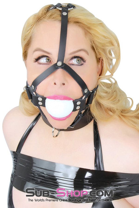 1816A      2" Leather Ball Gag Trainer, White Ball Gags   , Sub-Shop.com Bondage and Fetish Superstore