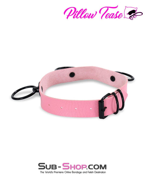 1867DL      Dark Restraint Pink 3 Ring Collar with Black Hardware Collar   , Sub-Shop.com Bondage and Fetish Superstore