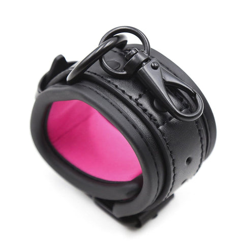 1871MQ-SIS      Blackout Padded Wrist Cuffs with Clips and Soft Pink Sissy Neoprene Lining Sissy   , Sub-Shop.com Bondage and Fetish Superstore