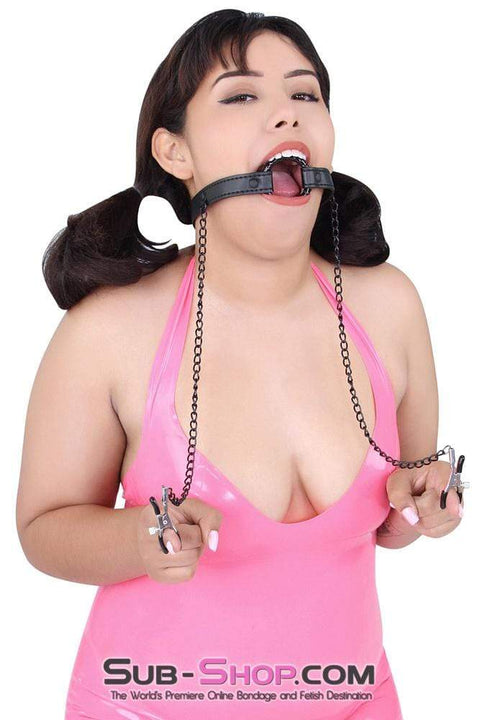 2258MQ      Oh-My Ring Gag with Black Wicked Nipple Clamps Set - MEGA Deal MEGA Deal   , Sub-Shop.com Bondage and Fetish Superstore
