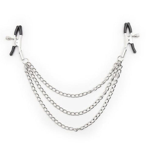 0225M      Triple Silver Chain Nipple Jewelry Clamps - MEGA Deal Black Friday Blowout   , Sub-Shop.com Bondage and Fetish Superstore