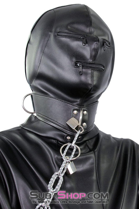 2286ZG      Sensory Deprivation Zippered Eyes and Mouth Hood with Ear Pads - MEGA Deal Black Friday Blowout   , Sub-Shop.com Bondage and Fetish Superstore