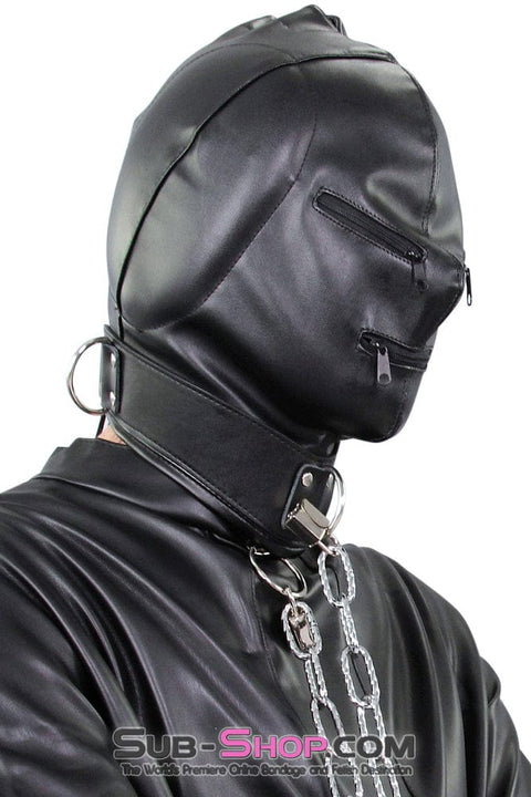 2286ZG      Sensory Deprivation Zippered Eyes and Mouth Hood with Ear Pads - MEGA Deal Black Friday Blowout   , Sub-Shop.com Bondage and Fetish Superstore