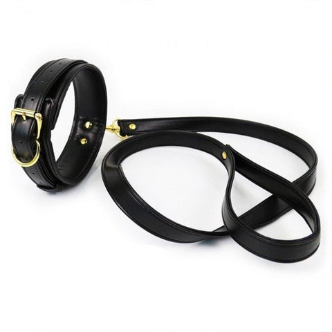 2370M      Gold Standard Black Padded Supple Collar and Leash Set Collar   , Sub-Shop.com Bondage and Fetish Superstore