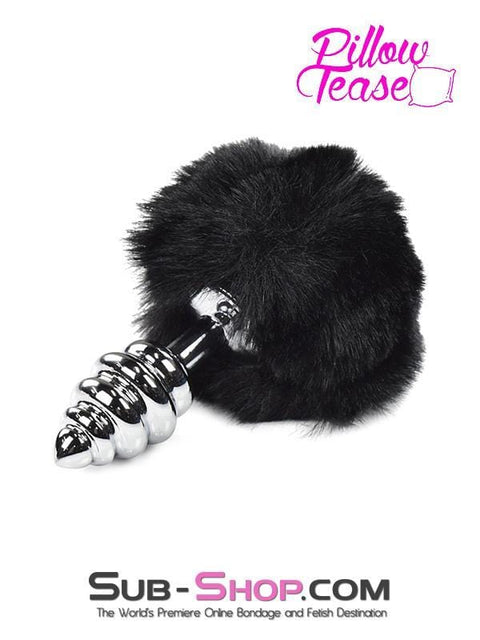 2477M      Black Powder Puff Tail with Ribbed Chrome Anal Plug - LAST CHANCE - Final Closeout! Black Friday Blowout   , Sub-Shop.com Bondage and Fetish Superstore