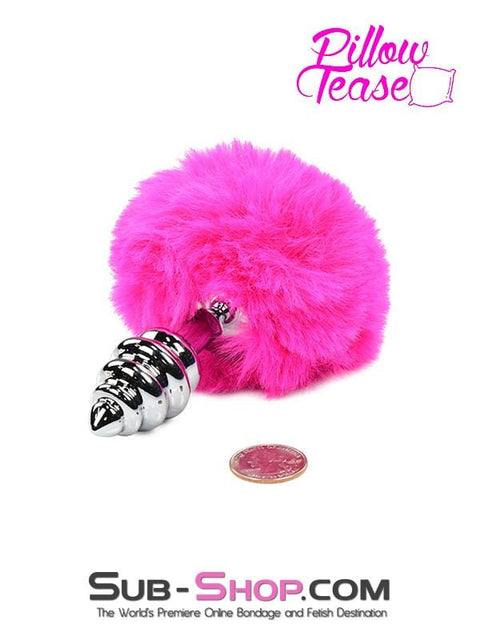 2478M      Pink Powder Puff Tail with Ribbed Chrome Anal Plug Anal Toys   , Sub-Shop.com Bondage and Fetish Superstore