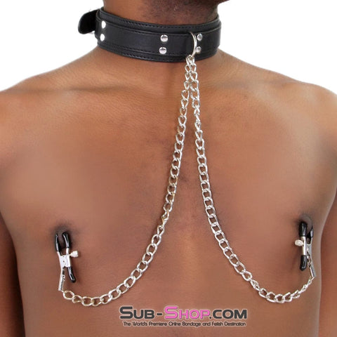 2512M      Bondage Collar with Adjustable Nipple Clamps Collar & Clamps   , Sub-Shop.com Bondage and Fetish Superstore