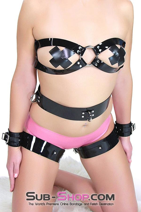 2791A     Dark Captive Black Luxe PVC Thigh to Wrist Cuffs Waist and Thigh Cuffs   , Sub-Shop.com Bondage and Fetish Superstore