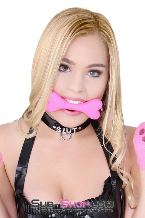 2964DL      Lil' Bitch Pup Small Pink Silicone Puppy Play Bone Gag - MEGA Deal Black Friday Blowout   , Sub-Shop.com Bondage and Fetish Superstore