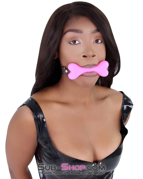 2964DL      Lil' Bitch Pup Small Pink Silicone Puppy Play Bone Gag - MEGA Deal Black Friday Blowout   , Sub-Shop.com Bondage and Fetish Superstore