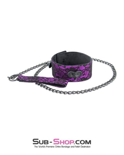 3431M-SIS      Sissy Royal Leadership Fur Lined Purple Lace Collar and Leash Set Sissy   , Sub-Shop.com Bondage and Fetish Superstore