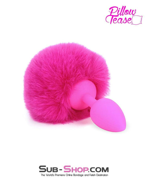 3717M      Somebunny Loves You Pink Powder Puff Bunny Tail, Small Pink Silicone Plug Butt Plug   , Sub-Shop.com Bondage and Fetish Superstore