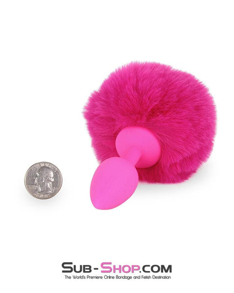 3717M      Somebunny Loves You Pink Powder Puff Bunny Tail, Small Pink Silicone Plug Butt Plug   , Sub-Shop.com Bondage and Fetish Superstore