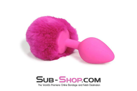 3737M      Somebunny Loves You Pink Powder Puff Bunny Tail, Medium Pink Silicone Plug Butt Plug   , Sub-Shop.com Bondage and Fetish Superstore