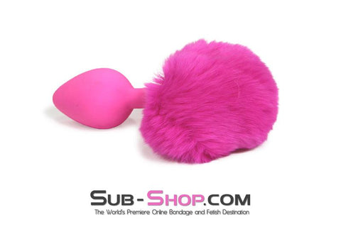 3737M      Somebunny Loves You Pink Powder Puff Bunny Tail, Medium Pink Silicone Plug Butt Plug   , Sub-Shop.com Bondage and Fetish Superstore