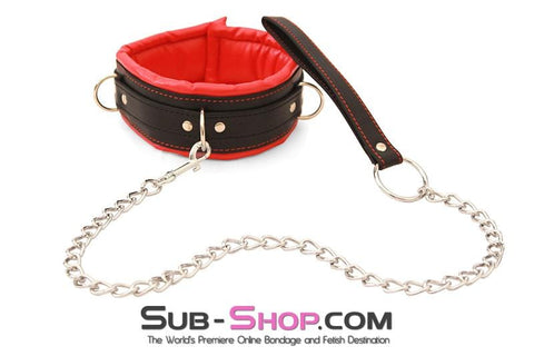 3752M      Soft Submission Padded Red and Black Bondage Collar and Leash Set Collar   , Sub-Shop.com Bondage and Fetish Superstore