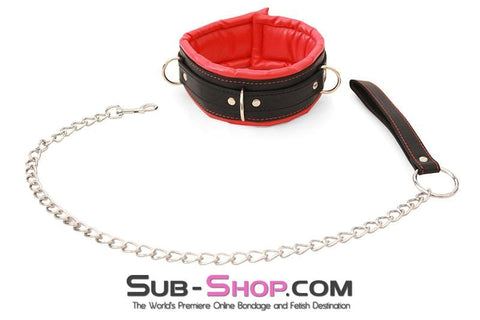 3752M      Soft Submission Padded Red and Black Bondage Collar and Leash Set Collar   , Sub-Shop.com Bondage and Fetish Superstore
