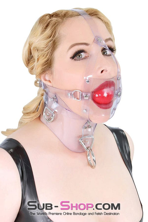 0438A     Clearly Silenced Luxe PVC Cross Strap Panel Ball Gag Trainer Gags   , Sub-Shop.com Bondage and Fetish Superstore