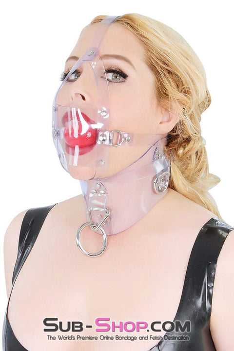 0438A     Clearly Silenced Luxe PVC Cross Strap Panel Ball Gag Trainer Gags   , Sub-Shop.com Bondage and Fetish Superstore