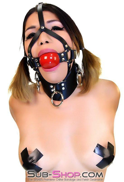 0450A      2” Leather Ball Gag Trainer, Candy Apple Red Ball Gags   , Sub-Shop.com Bondage and Fetish Superstore