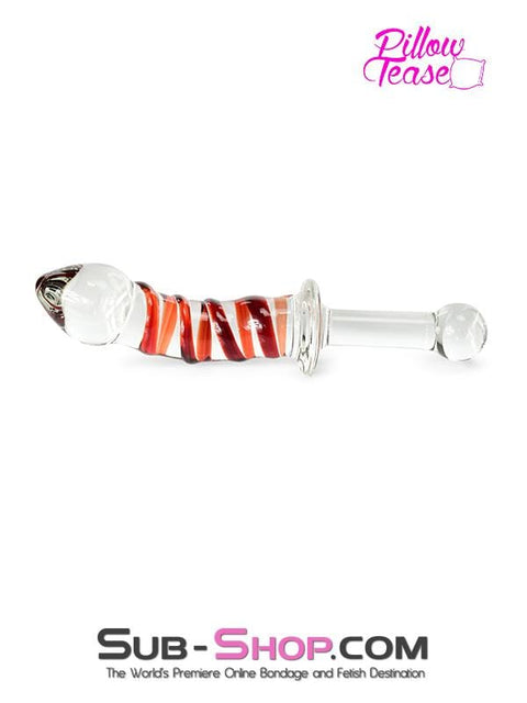 0457A   The Barber's Pole Glass Ribbed Massager with Handle - LAST CHANCE - Final Closeout! Black Friday Blowout   , Sub-Shop.com Bondage and Fetish Superstore