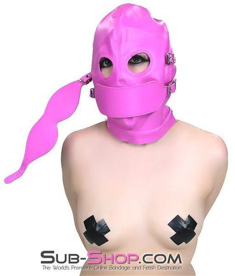4748RS-SIS      Sissy Hot Pink Full Bondage Hood with Ball Gag and Removable Blindfold and Gag Covers Sissy   , Sub-Shop.com Bondage and Fetish Superstore