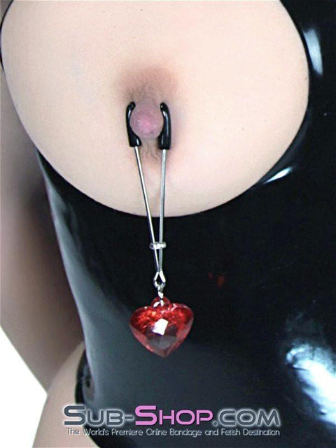 0511HS      I Heart Nipple Clamps Tweezer Style Heart Charm Nipple Clamps Nipple Clamp   , Sub-Shop.com Bondage and Fetish Superstore