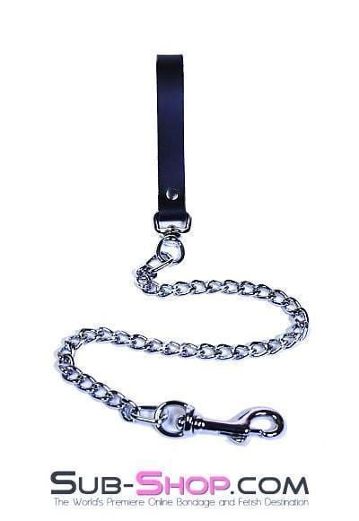 0615A      Jeweled Chain Leather Handled Leash, Black Leather Leash   , Sub-Shop.com Bondage and Fetish Superstore