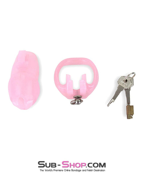 7265M      Sissy’s Clitty Leash Locking Pink Chastity with Lead Ring, Large Base Cock Ring Size - MEGA Deal MEGA Deal   , Sub-Shop.com Bondage and Fetish Superstore