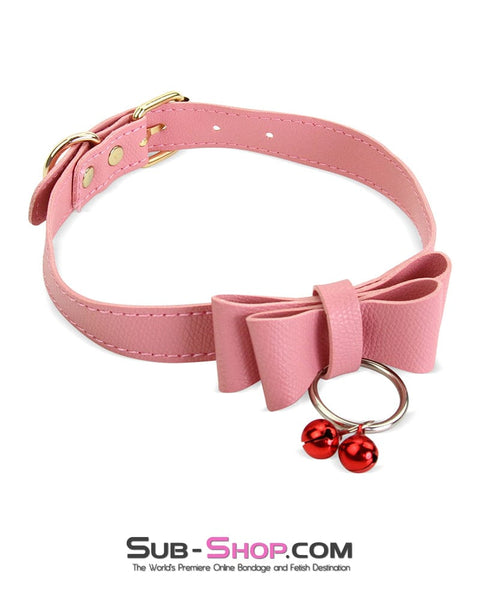 7337M      Precious Pet Bow Bondage Slave Collar with Bell and Gold Chain Leash Collar   , Sub-Shop.com Bondage and Fetish Superstore