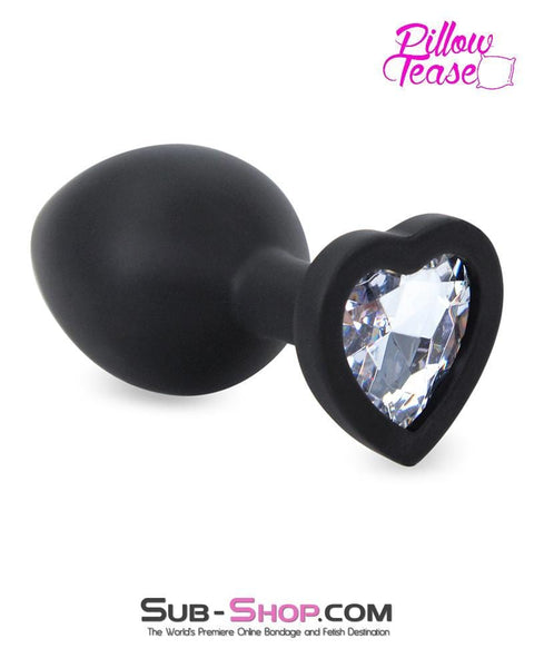 7383M      Medium Black Silicone Butt Plug with Diamond Heart Gem - LAST CHANCE - Final Closeout! MEGA Deal   , Sub-Shop.com Bondage and Fetish Superstore