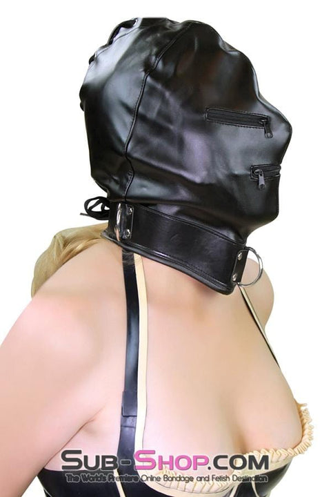 7803DL      Enslaved Full Hood with Collar, Zipper Eyes and Mouth Hoods   , Sub-Shop.com Bondage and Fetish Superstore
