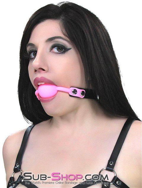 0835M      Locking Small Riveted Rubber Ballgag, Pink Ball Gags   , Sub-Shop.com Bondage and Fetish Superstore