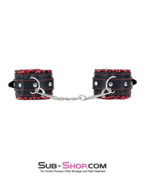 8799MQ      Red Leopard Padded Ankle Bondage Cuffs with Chain Connection - LAST CHANCE - Final Closeout! MEGA Deal   , Sub-Shop.com Bondage and Fetish Superstore