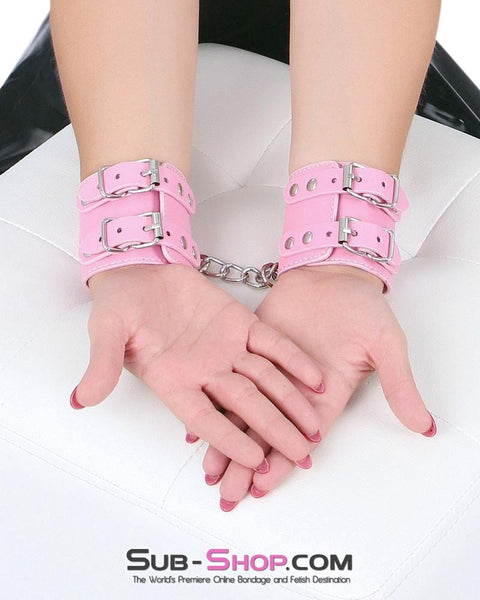 8968DL      Glam Girl Double Strap Pink Wrist Cuffs - MEGA Deal Black Friday Blowout   , Sub-Shop.com Bondage and Fetish Superstore