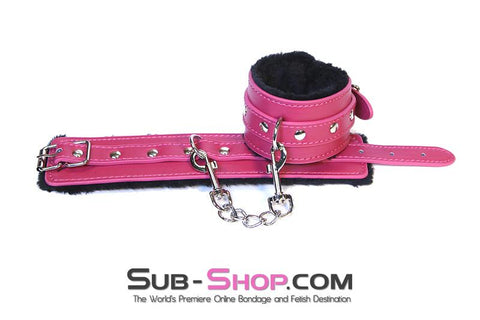 9048DL      Fur Lined Sex Bomb Pink Wrist Bondage Cuffs and Chain Set - MEGA Deal MEGA Deal   , Sub-Shop.com Bondage and Fetish Superstore